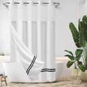 River Dream Extra-Long Shower Curtain with Snap in Liner,No Hooks Needed Shower Curtain for Bathroom,Hotel Grade,Machine Washable,71" W86" H,White,with Black Stripe and Magnets