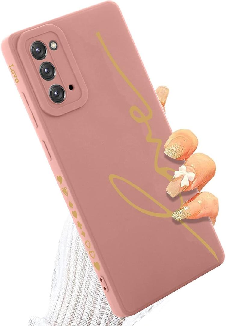 MOWIME for Samsung Galaxy Note 20 Case, Back Cute Plating Love Letter Graphic with Anti-Fall Lens Cameras Cover Protection Soft TPU Shockproof Anti-Fingerprint Phone Cases for Women Girls Men-Pink