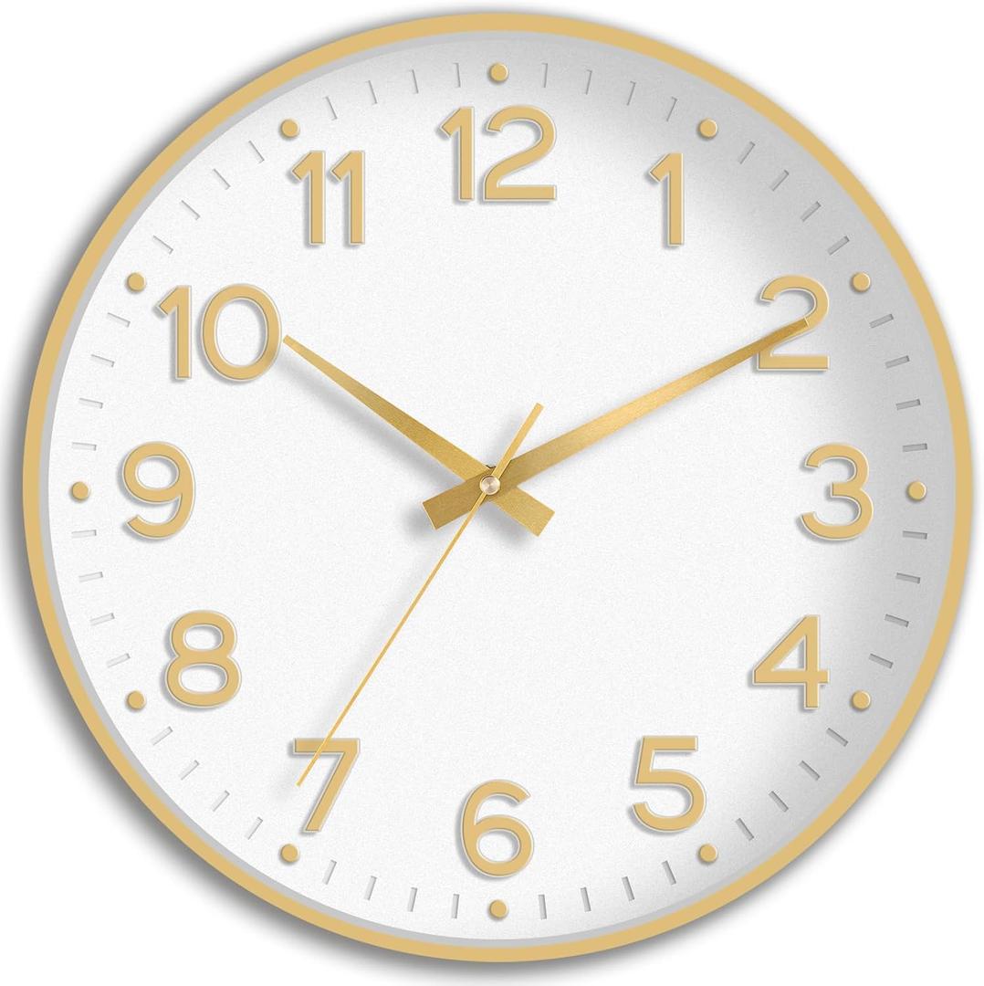 Wall Clock, Silent Wall Clocks Battery Operated 8 Inch-Modern Non Ticking Analog Clock Decorative for Kitchen Office Bathroom Bedroom (Gold)