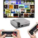 Retro Game Console, 620 Retro Games System, Built-in Classic Video Games, Plug & Play Game Console for TV with AV Output and 2 Wireless Controllers (Grey)