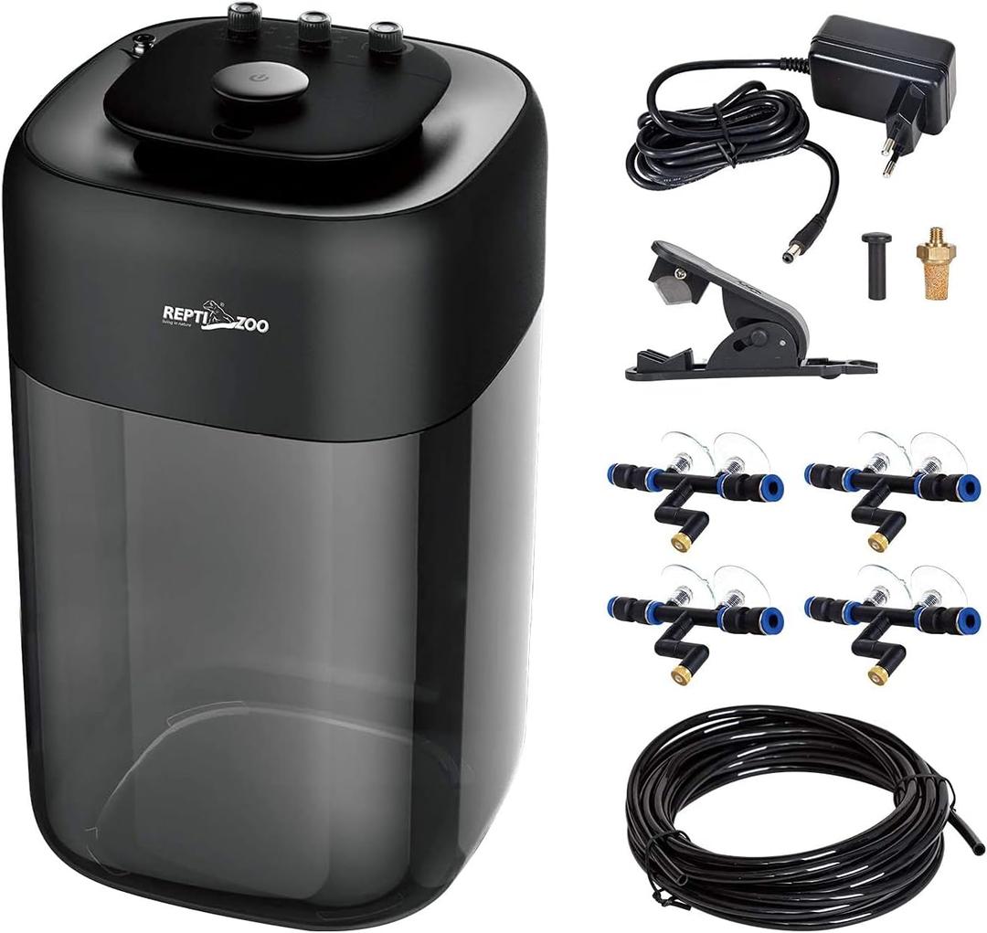 REPTI ZOO 10L Reptile Mister Fogger Terrariums Humidifier Extremly High Pressure Silent Pump Fog Machine Misting Rainforest Sprayer System Tank with 4PCS Nozzles for a Variety of Reptiles/Amphibians