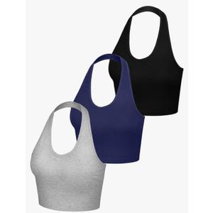 Bencailor 3 Pieces Women Halter Top Backless Scroop Neck Deep V Neck Crop Workout Tops for Women Size Small