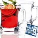 Glass Coffee Mugs with Handle, 7.5 oz Clear Glass Tea Cups for Hot or Cold Drinks, Set of 6