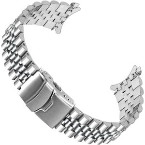 20mm 22mm 23mm 24mm Stainless Steel Watch Band Curved Ends Tapered Metal Watch Bracelet for Men Women Jubilee Bracelet Watch Strap Deployment Double Flip Lock Buckle Black Silver