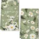 GEEORY Wildflower Hello Spring Summer Kitchen Towels Set of 2,18x26 Inches White Dish Cloths -Floral Leaves Farmhouse Design,Holiday Hand Towels for Spring Decor & Gifting
