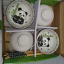 Cute Ceramic Rice Bowl Set with Bamboo Design and Chopsticks Set of 4, Durable Asian Tableware for Soup, Ramen, Cereal & Salad, Microwave Safe