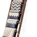 Farmhouse Wooden Blanket Ladder with Removable Hooks, 6-Tier Rustic Blanket Rack Decorative Stand, Leaning Towel Quilt Rack Holder for Bathroom Living Room Decor Brown