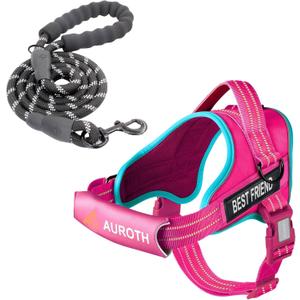 AUROTH Dog Harness and Leash Set, Soft Padded Service Dog Vest with 5.25FT Dog Leash, No Choke, Easy On Pet Vest, Adjustable Reflective No Pull Dog Harness for Large Dogs, Easy Walking and Training
