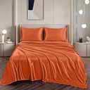 Vonty Satin Sheets Twin Silky Soft Satin Bed Sheets Rust Orange Sheet Set, 1 Deep Pocket Fitted Sheet + 1 Flat Sheet + 1 Pillowcases, Burnt Orange