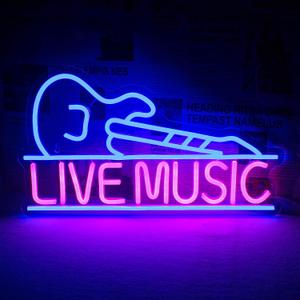 Horseneon Guitar Neon Signs for Wall Decor,Live Music Neon Lights for Bedroom,Guitar Led Light up Sign with USB Powered for Music Party, Bar, Club (pink&blue)