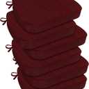 downluxe Indoor Chair Cushions for Dining Chairs, D-Shaped Chair Pads with Ties, Non Slip Dining Chair Cushions, 17" x 16" x 2.5", Burgundy, 6 Pack (6 Count (Pack of 1))