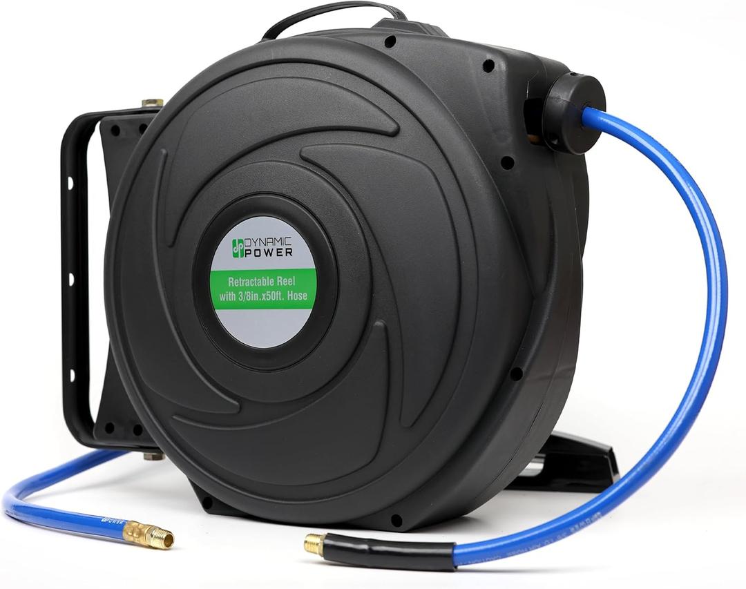 DYNAMIC POWER Elite Retractable Air Hose Reel with 3/8-Inch by 50-Feet PU Air Hose exceptional resistance to abrasion, oil, and weather - DP-HR5-315