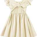 LYXIOF Toddler Baby Girl Cotton Linen Summer Dress Ruffle Sleeve Back Bowknot Kids Beach Dresses 110