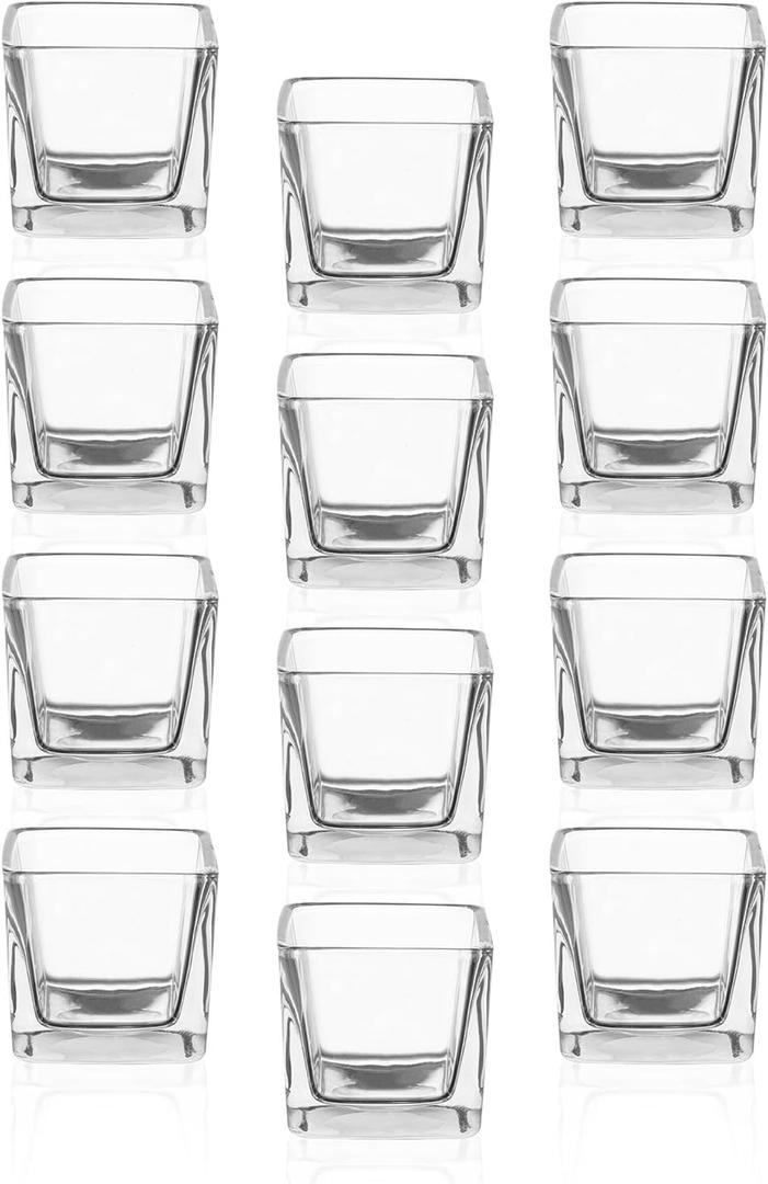 Royal Imports Candle Holder Square Cube Votive Tealight Glass for Wedding, Birthday, Holiday & Home Decoration, Set of 12