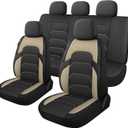 CAROMOP 3D Air Mesh Car Seat Covers Full Set,Breathable Seat Covers for Cars,Split Bench Compatible,Universal Fit for SUV,Vans,sedans, Trucks, Automotive Interior Covers(5-Seat Black/Beige)