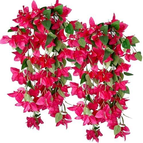 Artificial Hanging Flowers 28.35" Silk Bougainvillea UV Resistant Faux Flower Greenery Vines for Home Garden Porch Eave Wedding Wall Indoor Outdoor Decor (Fuchsia - Pack of 2)