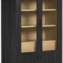 Modway Evie Arched Display Cabinet in Black Oak - Modern Tall Storage Cabinet with Shelves - Sophisticated Glass Door Bookcase - Elegant Living Room and Hallway Accent Cabinet