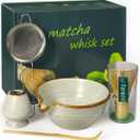 Matcha Whisk Set with Matcha Bowl, Matcha Bamboo Whisk, Scoop, Sifter, Matcha Whisk Holder Unique Gifts for Women Mom Her Girl Friend Home Kitchen Decor Gifts for Christmas, Birthday