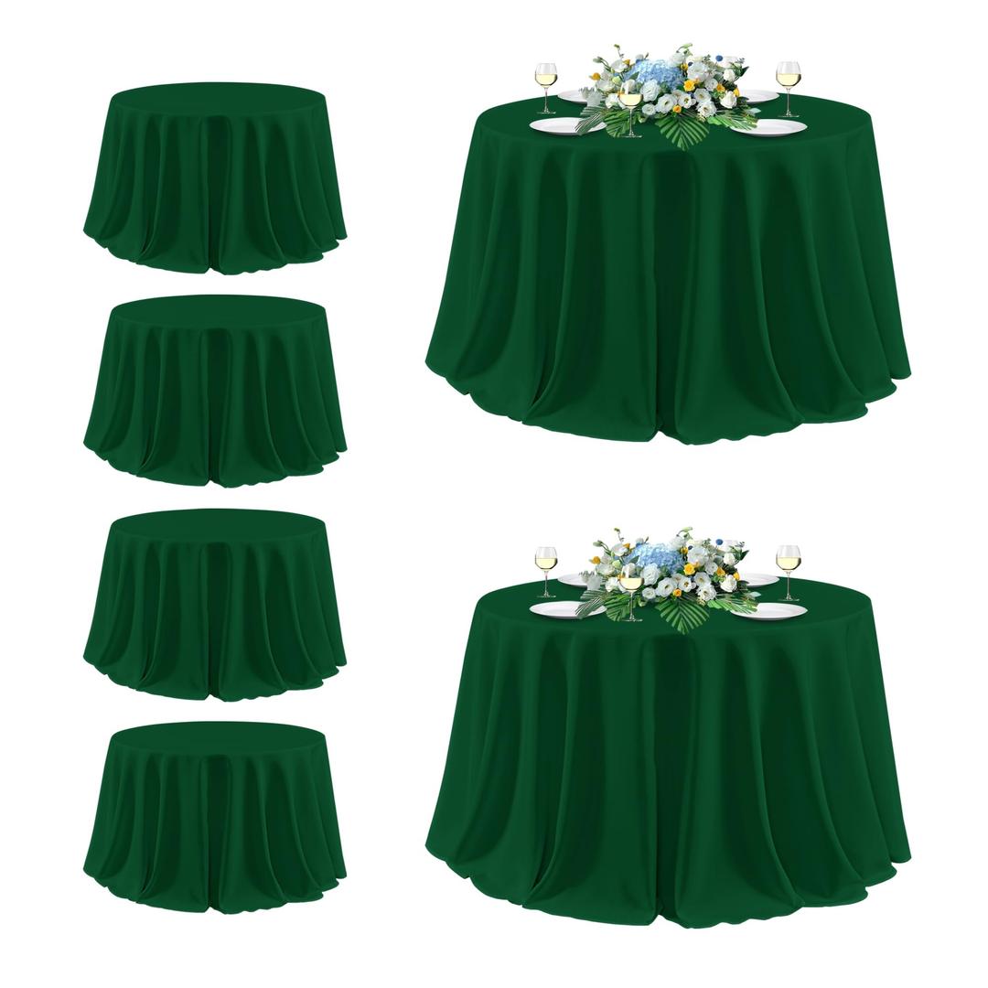 sancua Round Tablecloth 132 Inch Diameter, 6 Pack Hunter Green, Circle Polyester Fabric Table Cloth for Christmas Party Reception Banquet Birthday, Washable Formal Table Cover(Fit 54-96 Inch Tables)