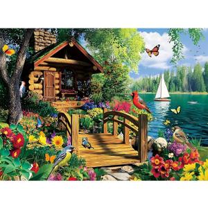 300 Piece Puzzles for Adults,Lake Cabin Jigsaw Puzzle for Adults Kids Elderly,Large Piece Countryside Puzzle for Kids Age 8-10 10-12,Challenging Landscape Puzzle,Family Game Great Gift 20.5x15in