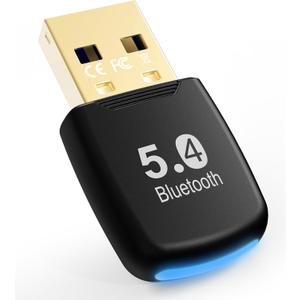 Bluetooth 5.4 USB Adapter for PC, Driver-Free USB Bluetooth Dongle for Desktop Computer, Connect Up to 5 Devices, 20m Long Range, for Headphones, Speakers, Mouse, Keyboard (Windows)
