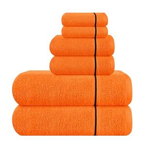 MyOwn Ultra Soft 6 Pack Cotton Towel Set, Contains 2 Bath Towels 28x55 inch, 2 Hand Towels 16x24 inch & 2 Wash Coths 12x12 inch, Ideal Everyday use, Compact & Lightweight - Orange