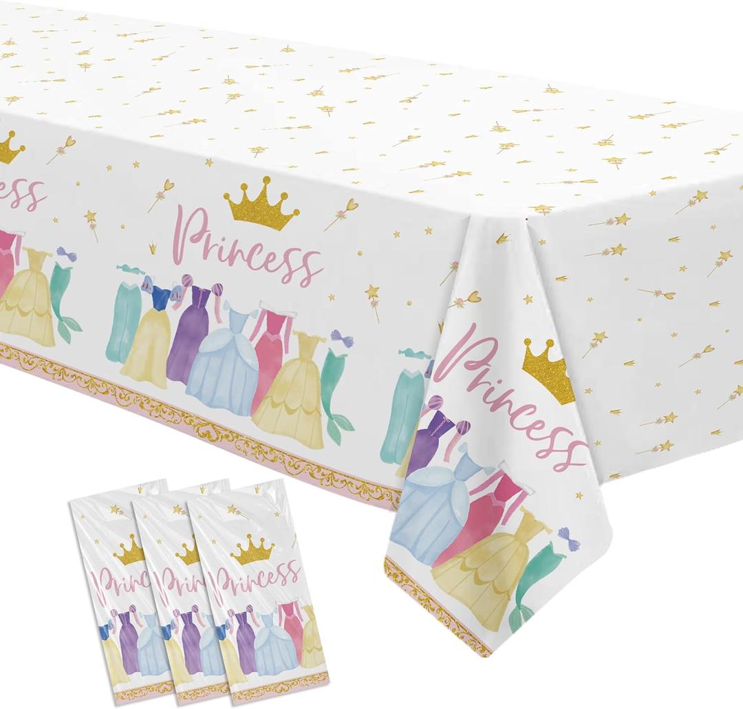 Princess Birthday Party Decorations Tablecloth, Princess Party Decorations Supplies Table Cover for Birthday Baby Shower, Table Cloth, 3 Pack, 55in x 86in