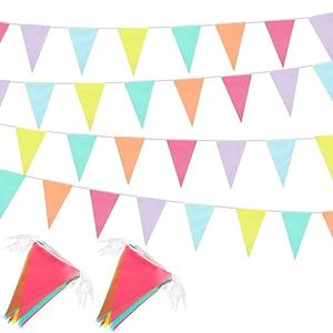 Preboun 164 Feet Pastel Pennant Banner Bunting Pennant Banner Garland 120 Pcs Pastel Triangle Flags on a String for Baby Shower Birthday Graduation Wedding Hanging Decorations(Unicorn Color)