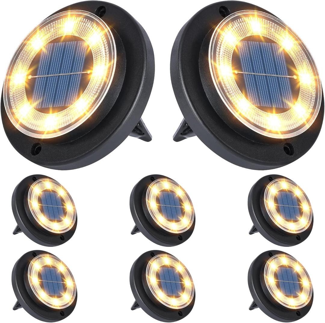 Flacchi Solar Ground Lights - Solar Powered Lights Outdoor Solar Disk Light Waterproof Landscape Light for Patio Yard Pathway Walkway Driveway (Warm White, 8 Pack)