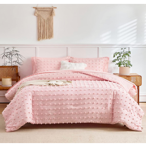 6 Pieces Tufted Dots Bed in a Bag Twin Comforter Set Girls Pink , Soft and Embroidery Shabby Chic Boho Bohemian Comforters, Luxury Solid Color with Pom Pom Design, Jacquard Tufts Bedding Set for Kids