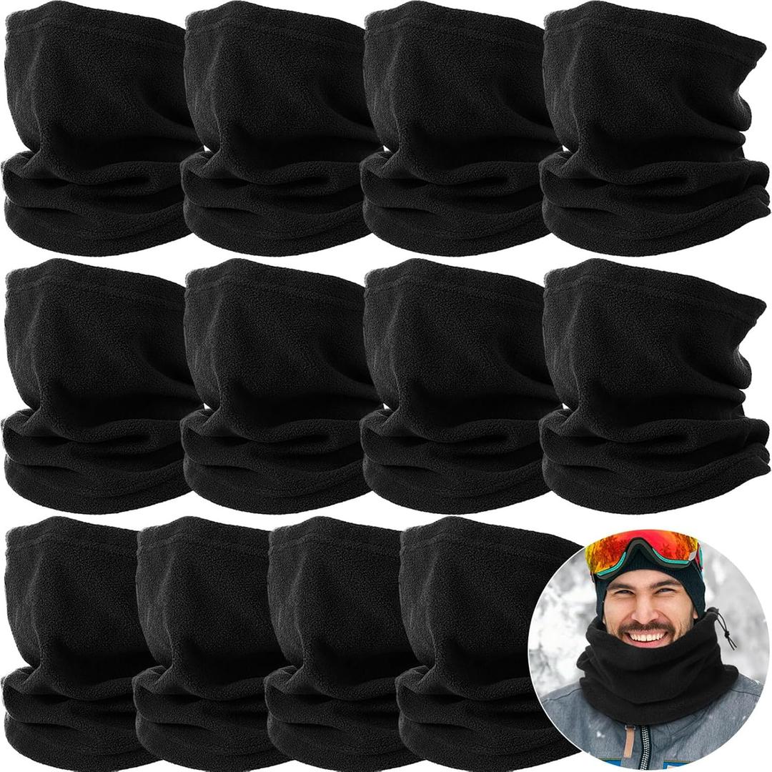 SATINIOR 12 Pieces Neck Warmers Fleece Gaiter Winter Face Cover Scarf for Men Women Black