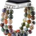 JR.DM Natural Stone Beaded-Bands Compatible with Apple Watch Series 10 9 8 7 6 5 4 3 2 1, Fashion Stretchy Handmade Bracelet Feminine Fancy Boho Elastic Strap for iWatch 38/40/41/42mm Women Gift (Indian Agate)