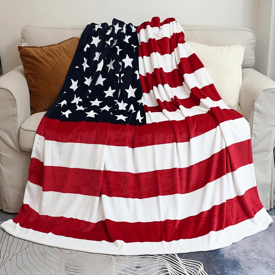 Sviuse American Flag Blanket, Twin Size USA Throw, Red White and Blue USA Flag Blankets Citizenship Gifts American Gift for Adults United States Blanket 60x80 inches