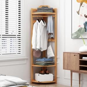 Corner Clothes Rack,Bamboo Corner Hall Tree,Entryway Coat Rack with Storage and Hooks,Garment Rack with Shelves,Freestanding Storage Shelf for Entryway Bedroom (Natural)