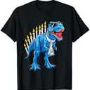 Menorasaurus Hanukkah T Rex Dinosaur Dino Chanukah Boys Kids T-Shirt, Small