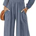 Dokotoo Women's Casual Loose Overalls Jumpsuits One Piece Long Sleeve Wide Leg Long Pant Rompers With Pockets S