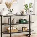 47.2" Console Sofa Table with 3 Tier Storage Shelves, Entryway Table with Tempered Gray Glass for Living Room, Hallway, Dinning Room, Bedroom, Dual-Purpose Modern Style & Anti-tip, Black