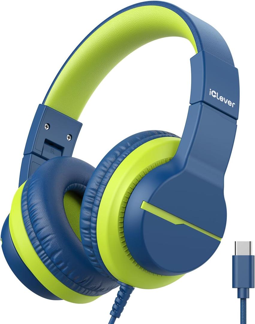 iClever USB C Headphones for Kids, Over-Ear for Boys Girls, Safe Volume 85dBA, Foldable Wired Kids Headphones for iPad, HS19S