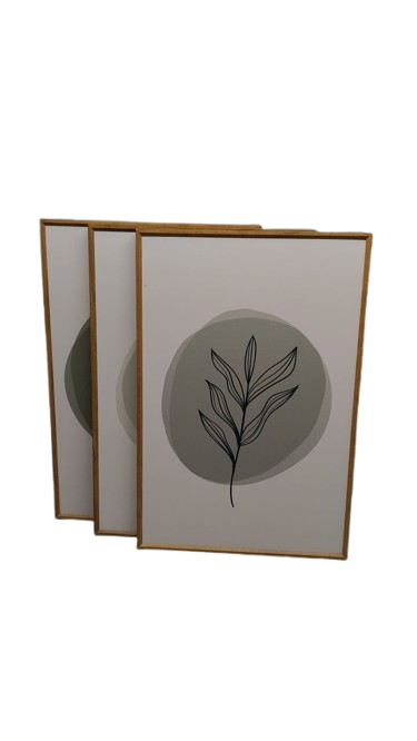 Framed Boho Sage Green Wall Art for Living Room, 3 Piece Large Abstract Botanical Canvas Artwork Decor, Beige Geometric Leaf Painting Prints for Bedroom Dining Room Office 16x24 Inch