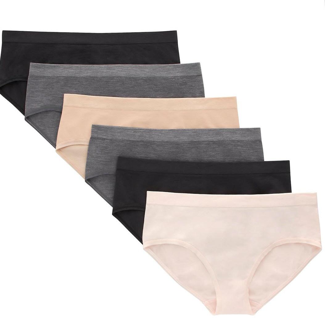 Hanes Tween Girls Underwear, Seamless Girls Panties, Boyshort & Hipster, Assorted Colors, 6-Pack (Large, Ivory/Beige/Grey/Black - 6 Pack)