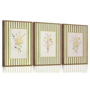 KISSFOX 3 Piece Framed Wall Art Floral Wall Decor Wildflower Canvas Wall Art Flower Pictures Boho Botanical Paintings Green Poster Wall Decor For Girly Room Bedroom Apartment Dorm Living Room, 16"×24"