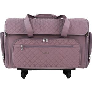 Everything Mary XXL Rolling Sewing Machine Case – Purple Quilted Craft Bag with 4 Wheels – Spacious Storage Organizer with Pockets for Sewing & Craft Supplies