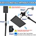 Black Shower Head and Handle Set All Metal, 8'' High Pressure Rain 2 in 1 Showerhead with Handheld Spray Combo with 78" Hose Stainless Steel, Adhesive Showerhead Holder, WOSAISIUS