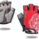 VEBE Women's Biking Cycling Gloves Non-Slip Shockproof Short Finger Gloves Outdoor Riding Mountain Bike Gloves, Red L