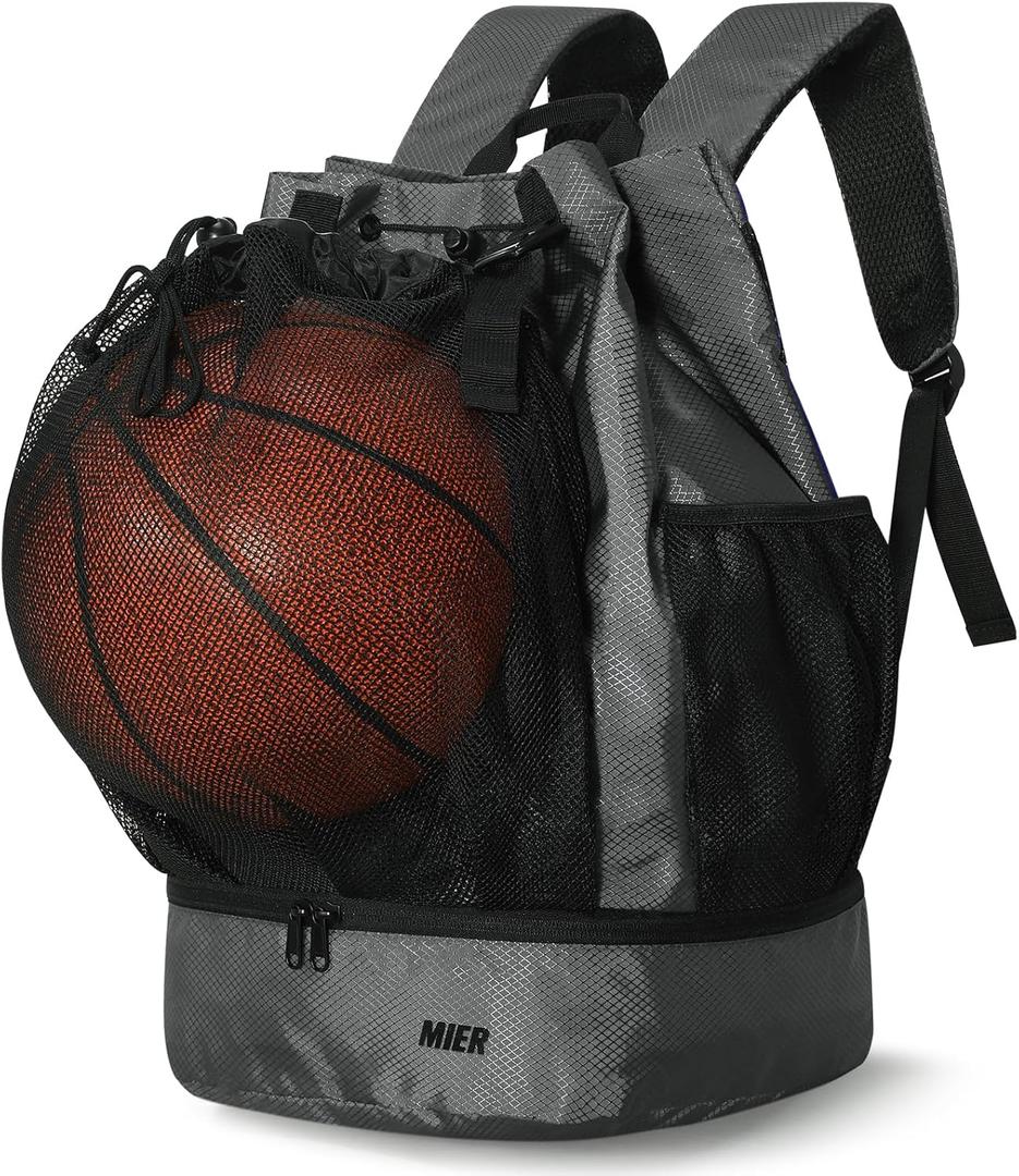 MIER Drawstring Basketball Backpack Soccer Bag with Shoe Compartment & Mesh Pocket Sports Gym String Backpack for Women Men, Lightweight (Gray)