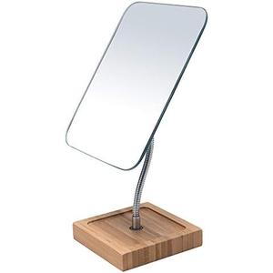 YEAKE Flexible Gooseneck Bamboo Vanity Makeup Mirror,360°Rotation 8" Large Frameless, Folding Portable Table Desk Mirror with Stand for Bathroom Shaving Make Up, Rectangle