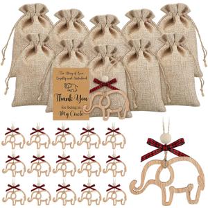Thyle 24 Sets Friendship Elephant Ornaments Wooden Christmas Friendship Ornament with Story Cards Sisterhood Elephant Gifts for Women Tribe with Gift Bags for Xmas Best Friends Birthday Gifts(Rustic)