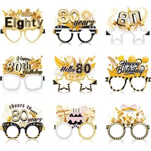 Konsait 80th Birthday Glasses - 18 Pack Photo Props for Man & Woman, Hello Eighty Cheers to 80 Years Party Favors