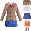 Juejuezi Doki Doki Monika Outfit Yuri Uniform Dress Sayori Cosplay Costume Women Pleated Skirt Shirt Set Halloween (X-Small, Brown)