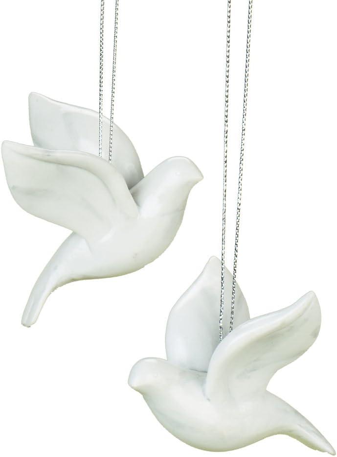 Peaceful White Flying Dove 2.5 inch Resin Decorative Hanging Ornament Set of 2